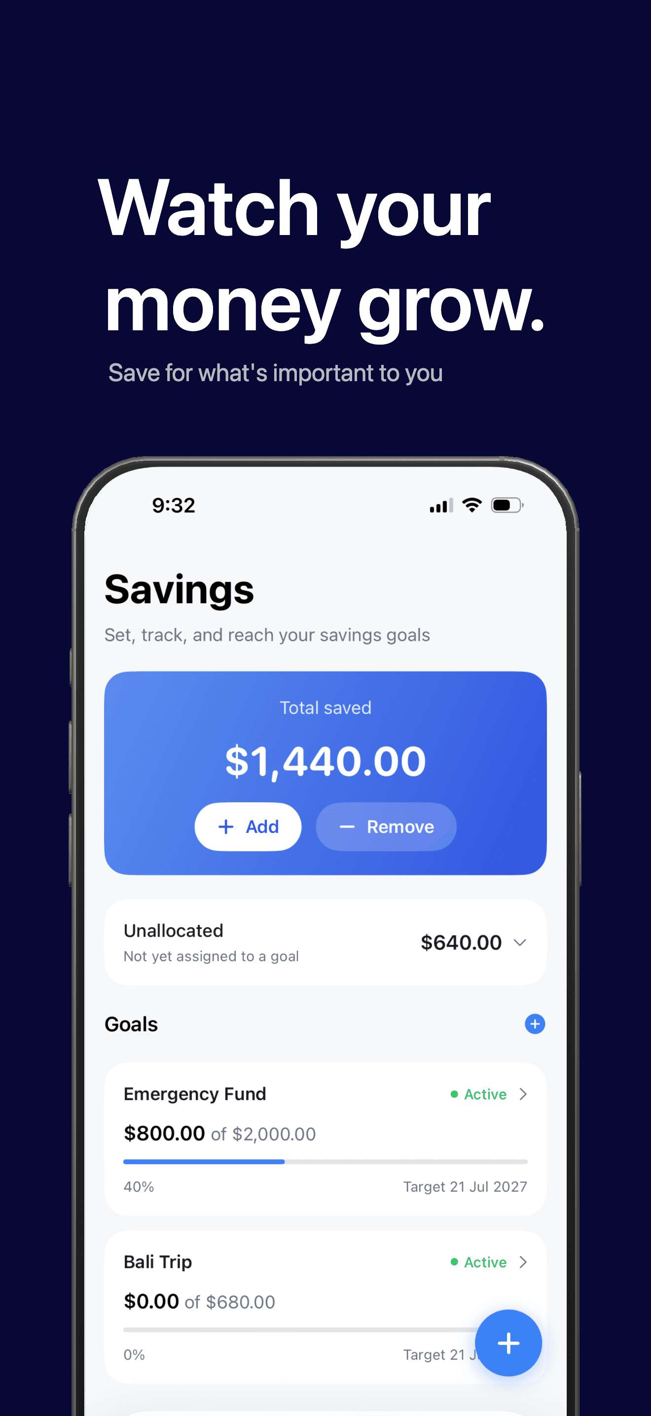 TapBudget savings screen